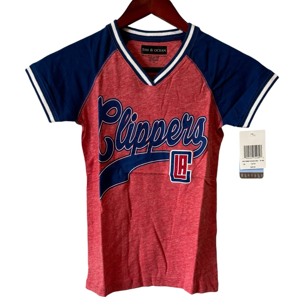 NWT NBA LA Clippers Girls 5th & Ocean V Neck T Shirt Size 7/8